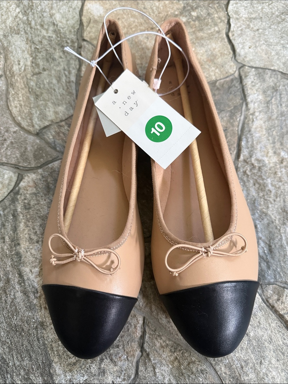 a new day Nude and Black Cap-Toe Ballet Flats | NWT